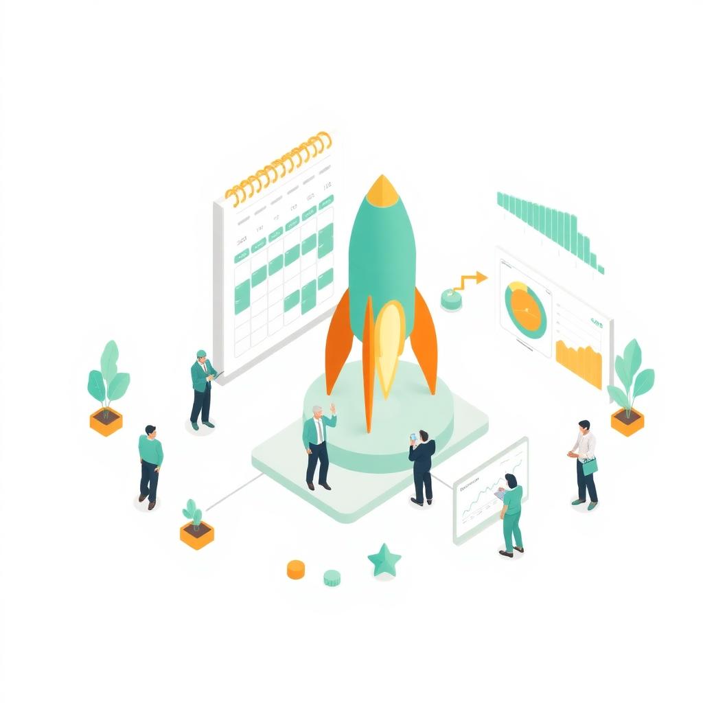 Product Hunt launch timeline illustration showing clock with milestone checkpoints